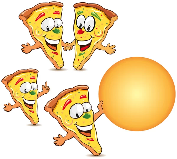 Grupp av roliga pizza cartoon illustration — Stock vektor