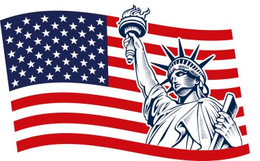 Statue of Liberty, USA,map, flag and symbol clipart