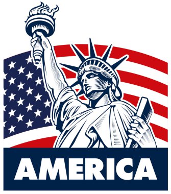 Liberty, ABD, harita, bayrak ve sembol heykeli
