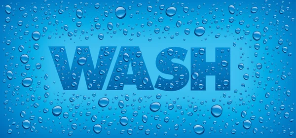 Wassen word en water druppels op blauwe achtergrond — Stockvector