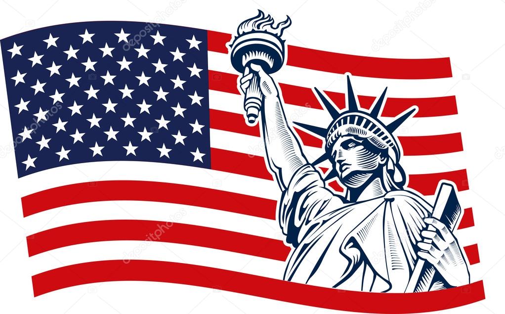 Statue of Liberty, USA,map, flag
