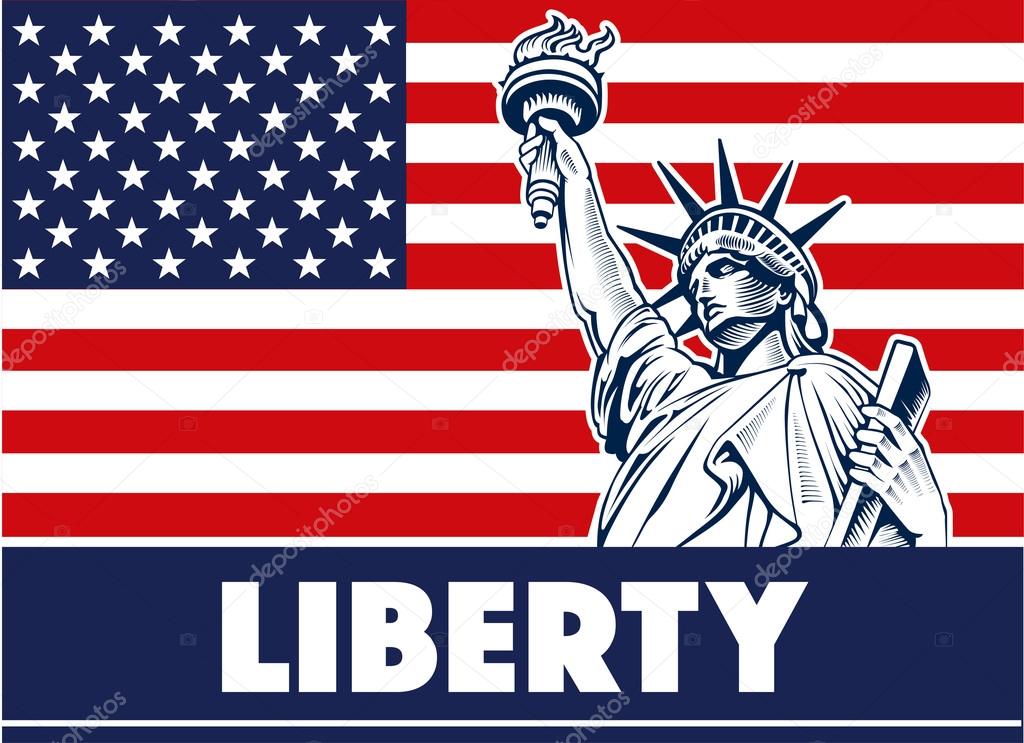 Statue of Liberty, USA,map, flag