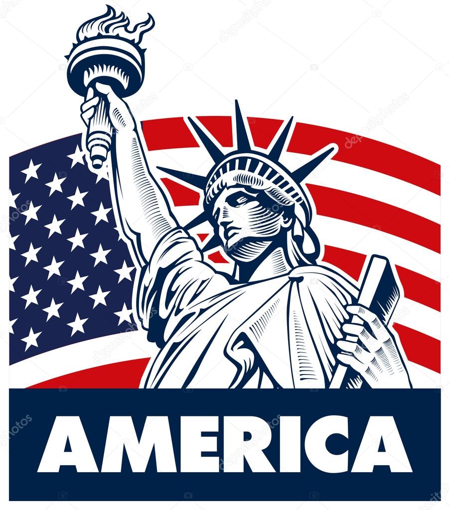 Statue of Liberty, USA,map, flag