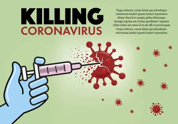 Spritze Mit Impfstoff Tötet Und Zerstört Coronavirus — Stockvektor
