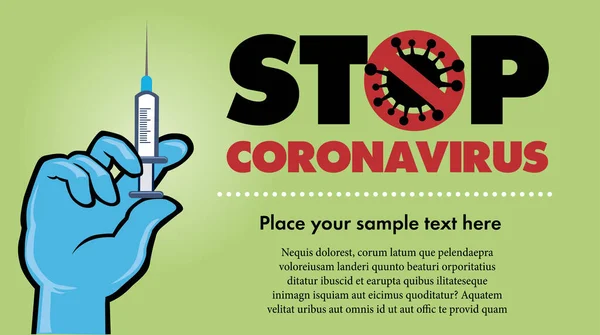 Vacuna Con Jeringa Mano Detener Concepto Coronavirus — Vector de stock