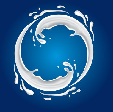 Milk circle splash on blue background clipart