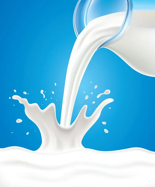 Verter la leche de la jarra con salpicadura — Vector de stock