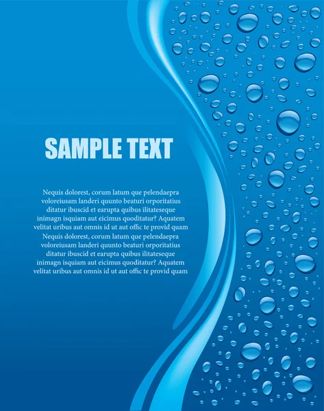 Vattendroppar på blå bakgrund med plats för text — Stock vektor