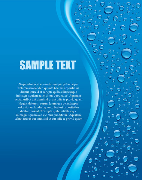 Water drops on blue background with place for text