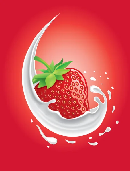 Strawberry in milk splash — Stock Vector