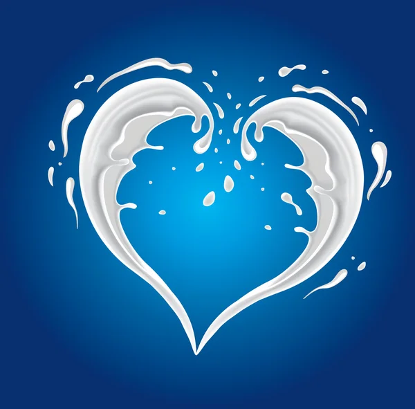 White cream milk splashes moving to each other in shape of heart as symbol of love — Stock Vector