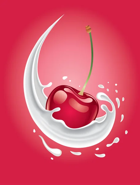 Salpicadura de leche de cereza — Vector de stock