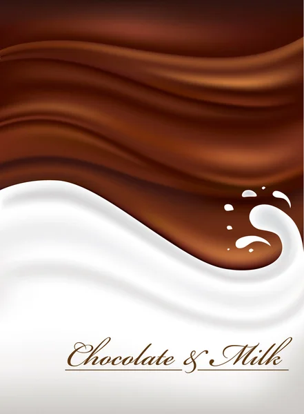 Salpicadura de leche sobre fondo de chocolate — Vector de stock