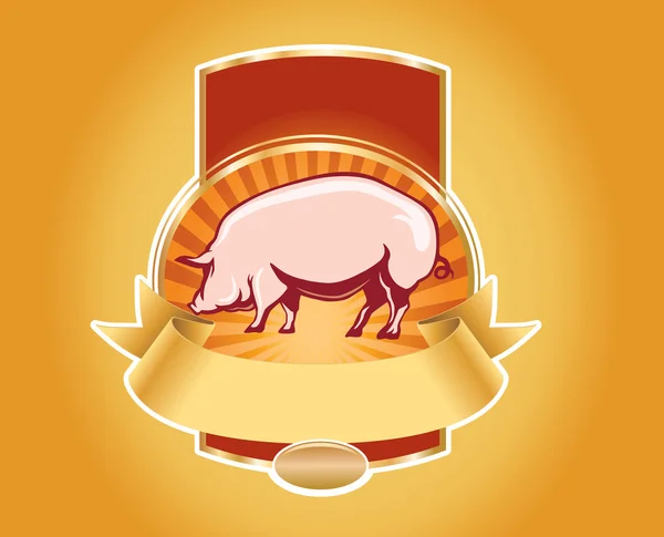 돼지와 함께 신선한 돼지고기 레이블 — 스톡 벡터