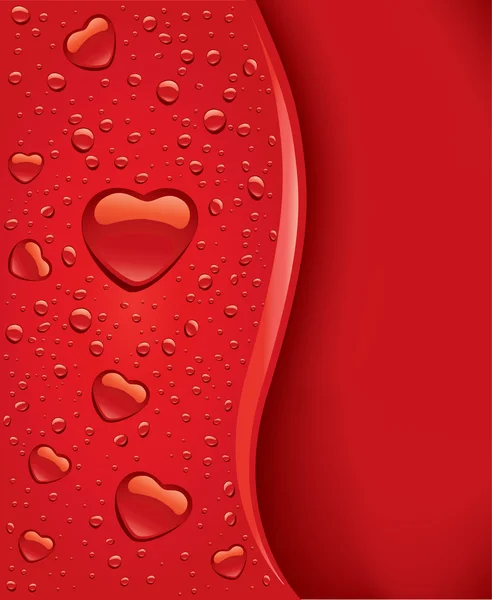 Gotas de agua roja con forma de corazón y lugar para texto — Vector de stock