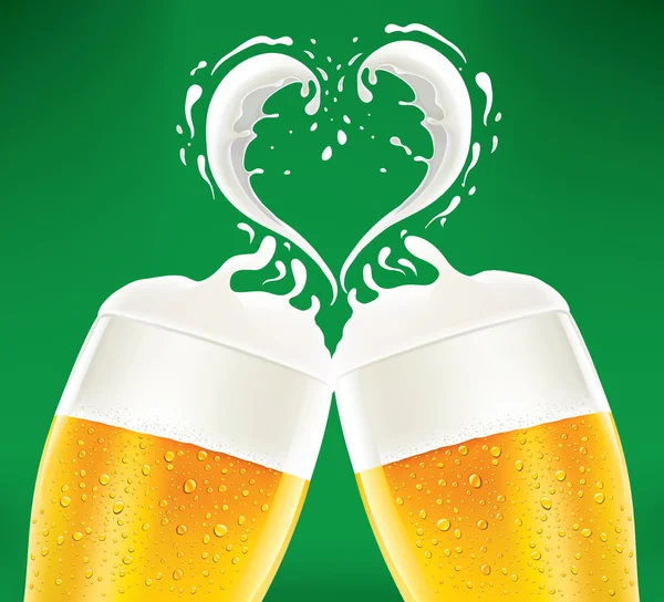 Romantic couple beer with foam like heart — Stock Vector