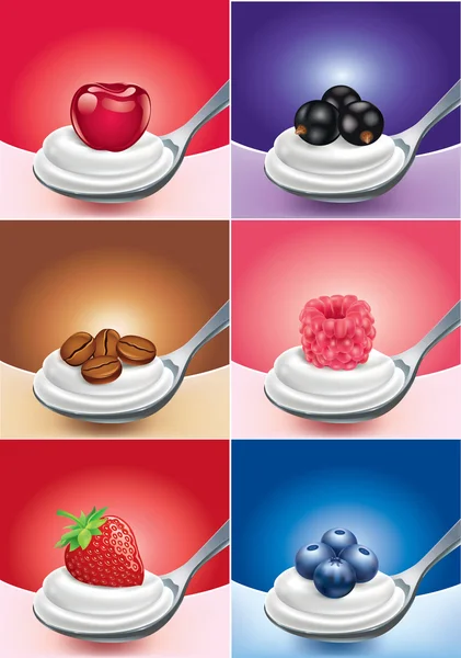 A kanál tejszínnel és joghurt friss gyümölccsel — Stock Vector