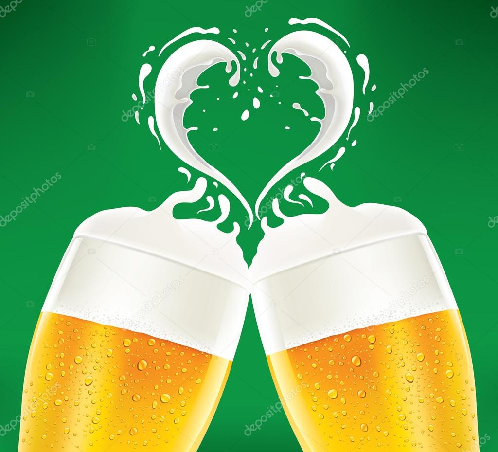 Romantic couple beer with foam like heart