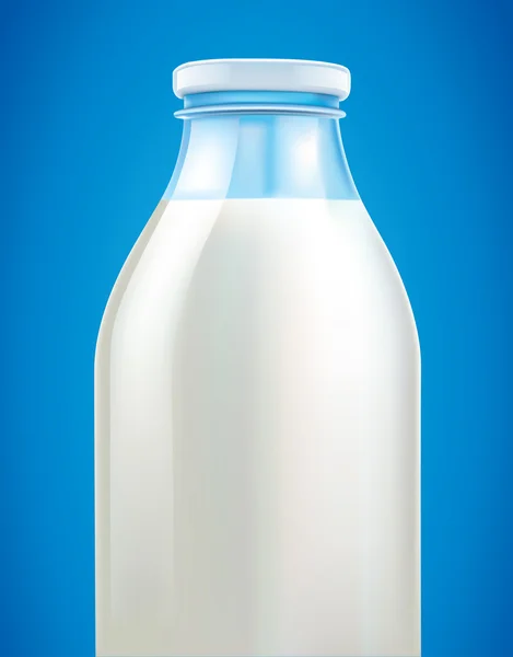 Свіжа скляна пляшка молока на синьому фоні — стоковий вектор