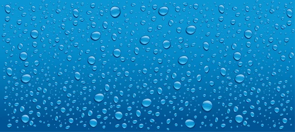 Muchas gotas de agua azul fondo — Vector de stock