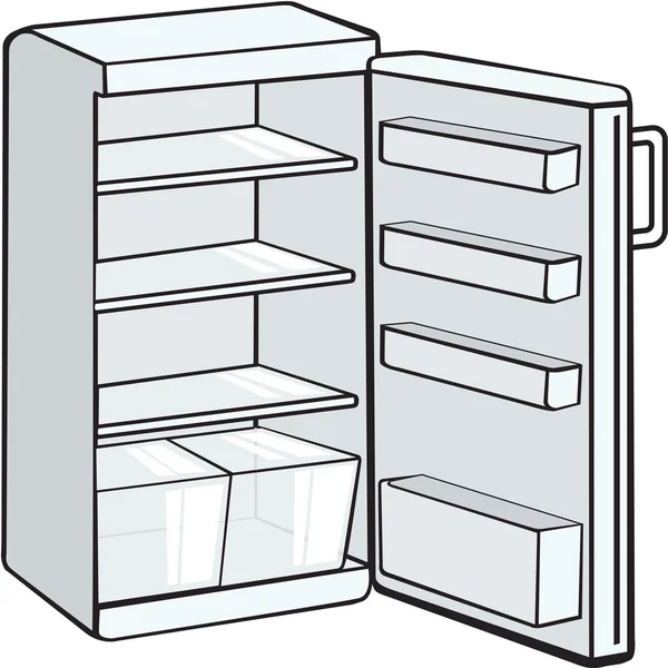 Refrigerador abierto blanco aislado sobre fondo blanco — Archivo Imágenes Vectoriales