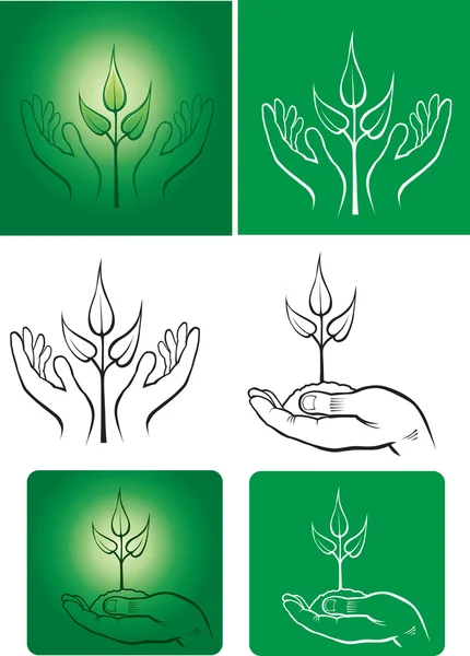 Symbole ludzkie ręce i uprawy roślin — Wektor stockowy