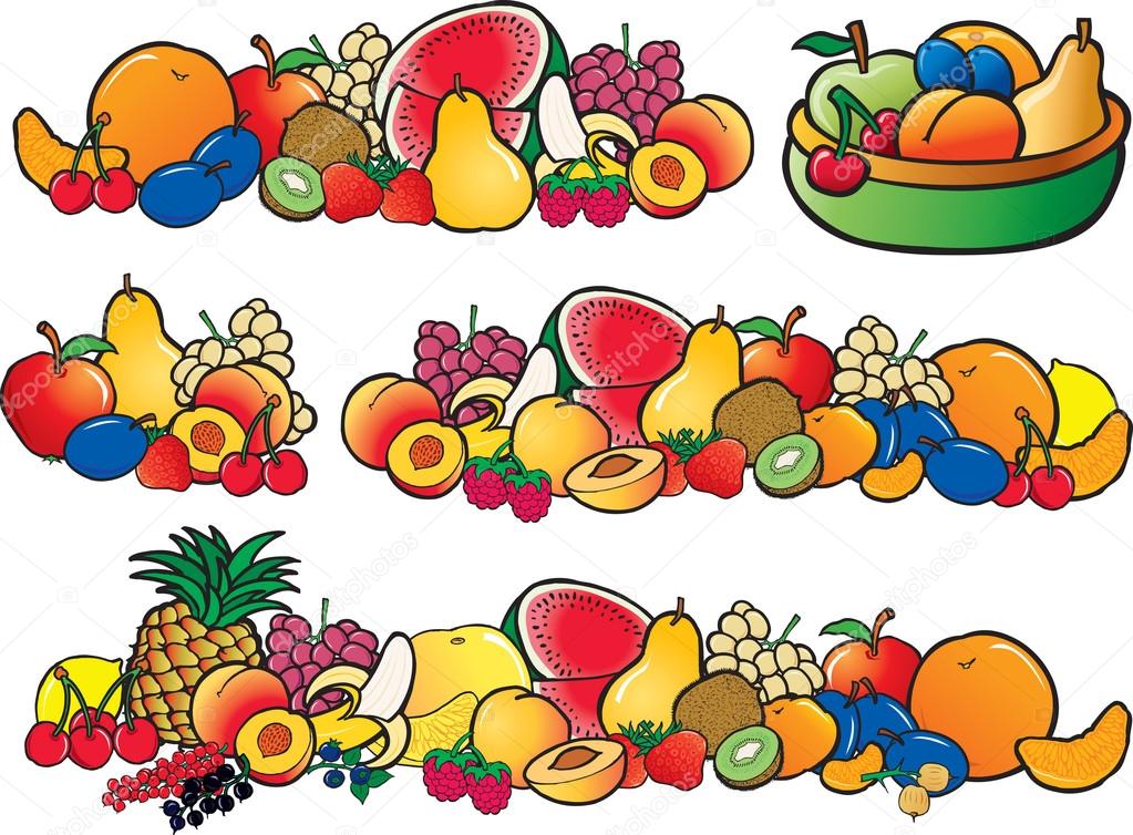 group of fresh fruits with apple, plum, peach, lemon, orange, strawberry