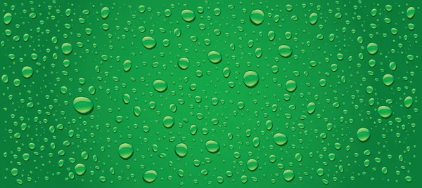 Verde gotas de agua panorama fondo — Vector de stock