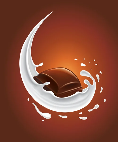 Milchspritzer mit einem Stück Schokolade — Stockvektor