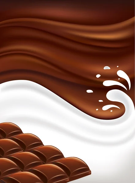 Stück Schokolade Tabellen auf Milch Hintergrund — Stockvektor