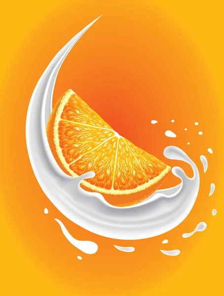 Milk splash with Orange — Stock Vector