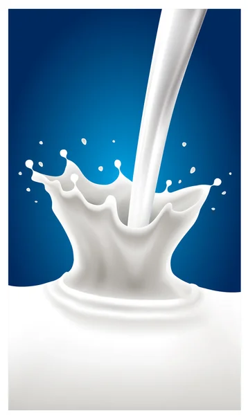 Fresh milk splash on blue background — 图库矢量图片