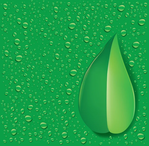 Many water drops on green background with fresh leaf — Stock Vector