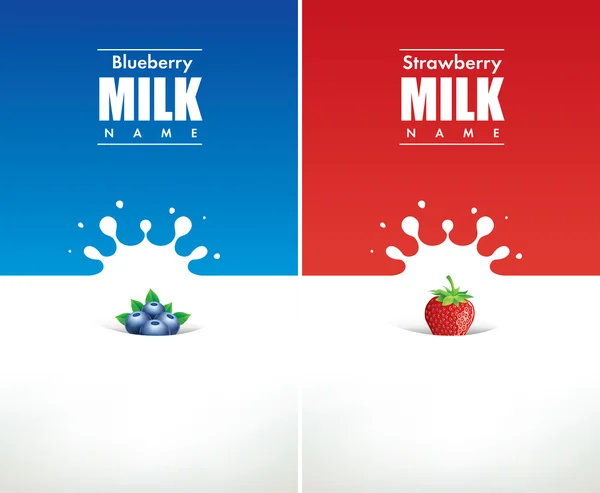 Milk splash with blueberry and strawberry — Stock Vector