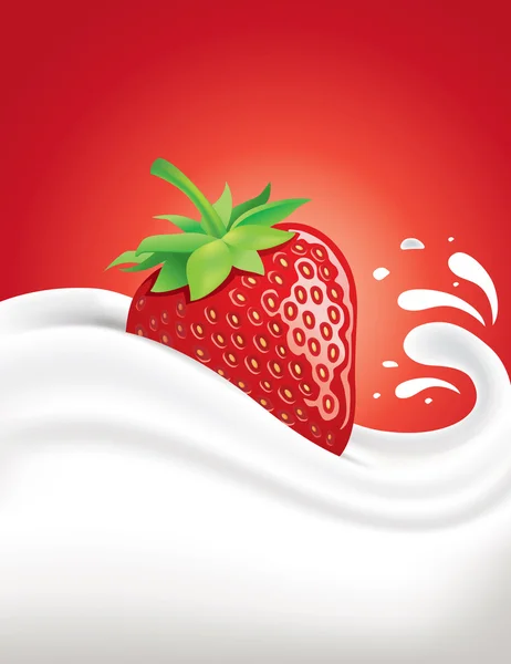 Strawberry with milk splash — Stock Vector