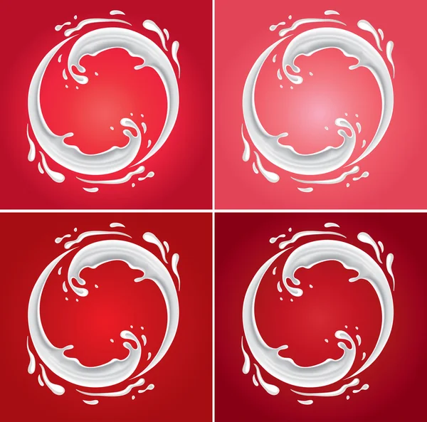 Milk circle splash on different red background — Stock Vector