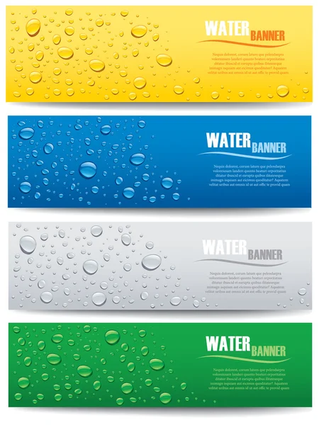 Banner de gotas de agua dulce en diferentes fondos de color — Vector de stock