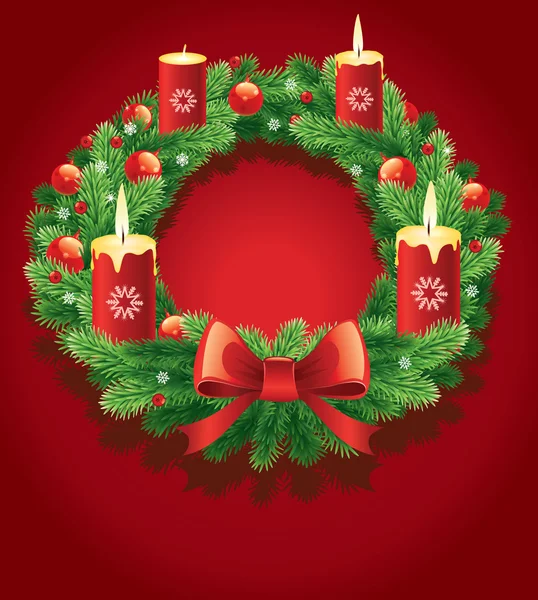 Corona de Adviento con velas encendidas para la época pre Navidad — Vector de stock