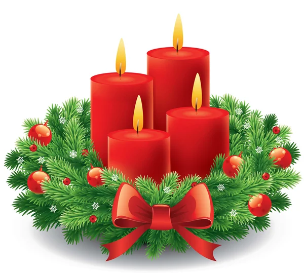 Corona de Adviento con velas encendidas para la época pre Navidad — Vector de stock