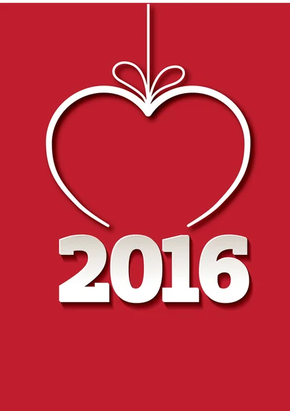 Feliz Año Nuevo 2016 forma del corazón sobre fondo rojo — Archivo Imágenes Vectoriales