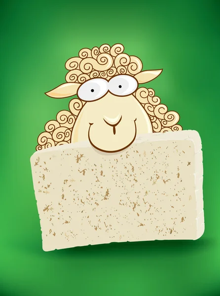 Ovce s kusem cheeseon zelené pozadí — Stockový vektor