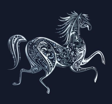 Gümüş ornated at koştu çiçek öğeleri tarafından yapılan