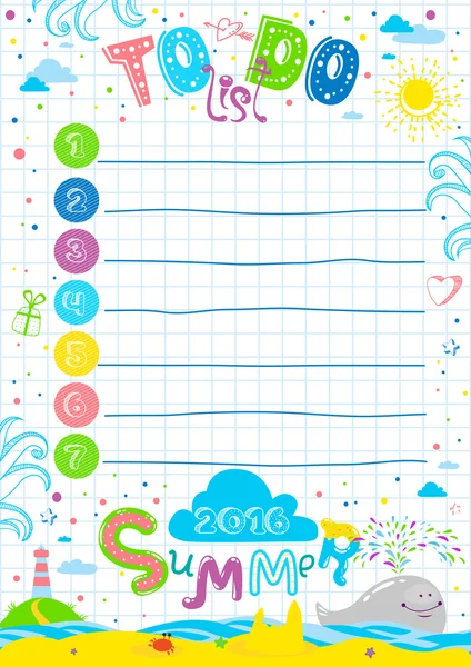Summer colorful To Do List card — Stock Vector