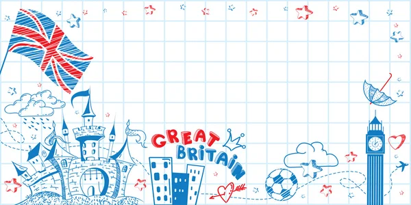 Horizontal Gran Bretaña doodle fondo — Archivo Imágenes Vectoriales