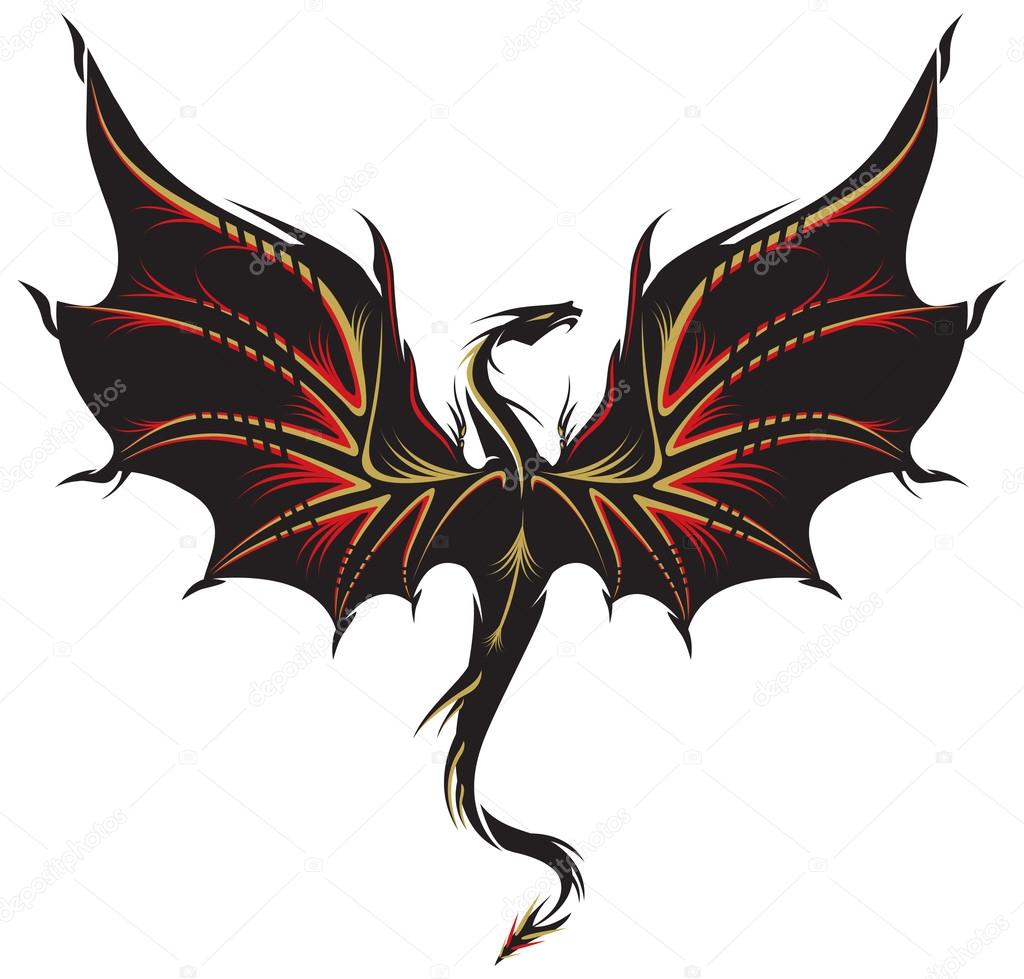 Dragon tattoo in black, golden and red. Stock Illustration by ...