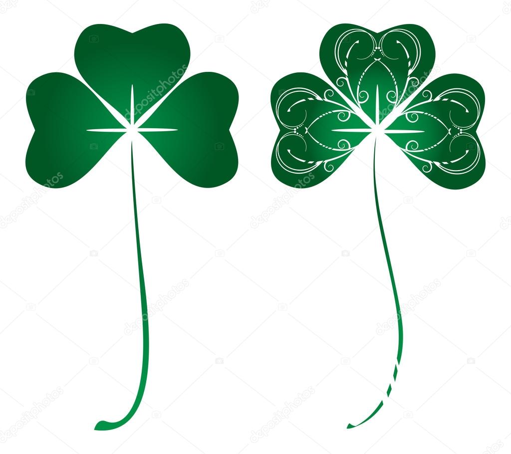 Set of two green leafs of clover