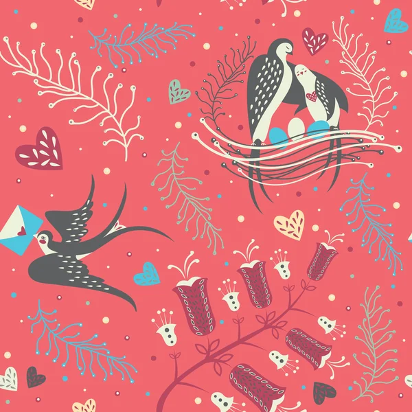 kuş ve çiçek öğeleri ile Seamless Modeli.