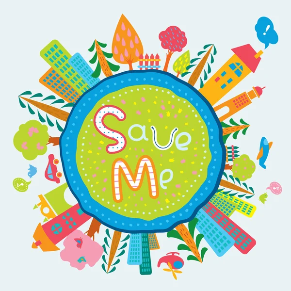 Şirin ve sevimli çizgi film dünya küre kartpostal