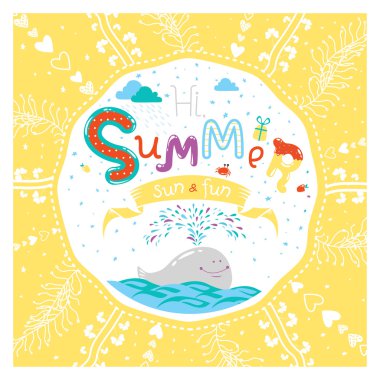 Balina ile sevimli yaz tebrik kartı