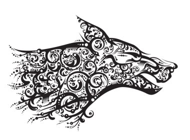 Siyah kurt baş profil stilize